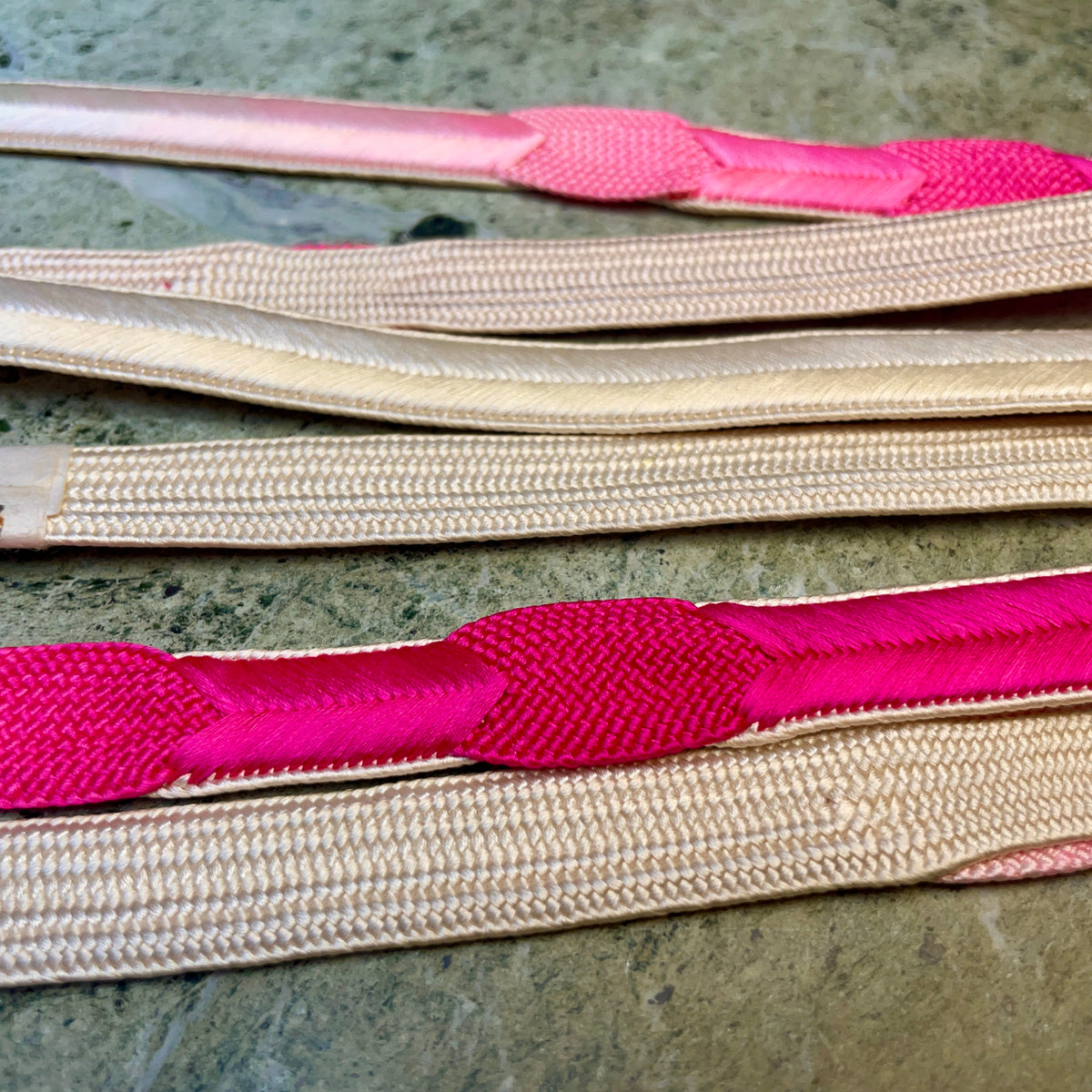 Obijime Belt Flat Hot Pink and White Silk