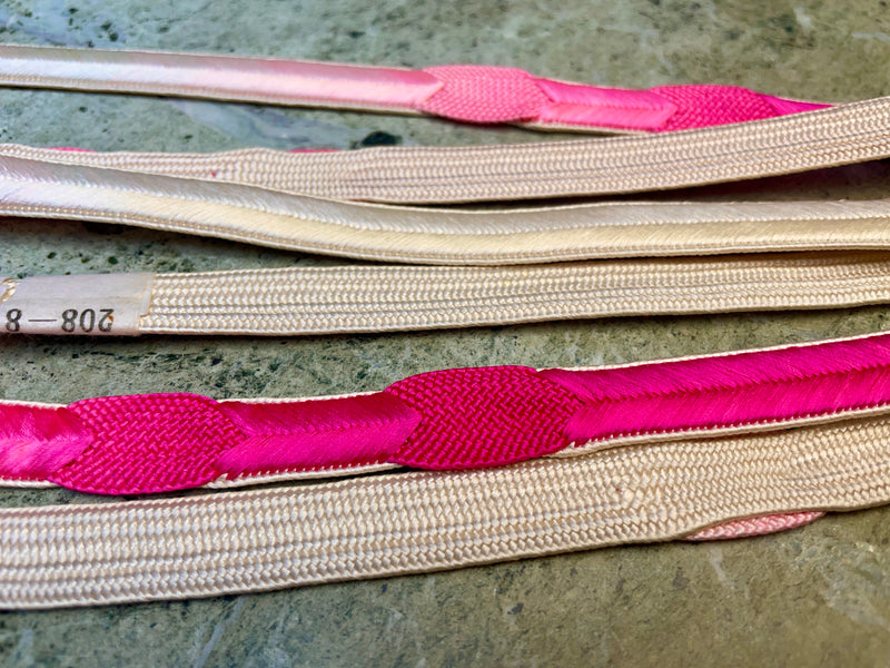 Obijime Belt Flat Hot Pink and White Silk