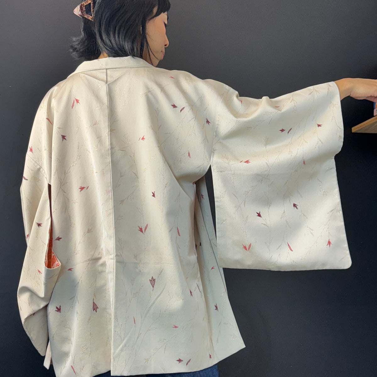 Haori Ice Silver with Metallic Leaves Embroideries