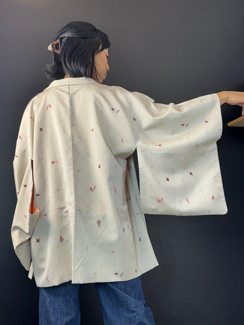 Haori Ice Silver with Metallic Leaves Embroideries
