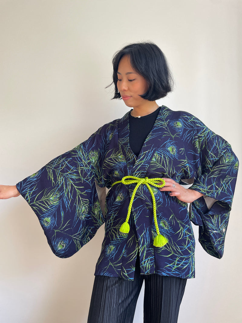 Haori Blue Peacock Feathers