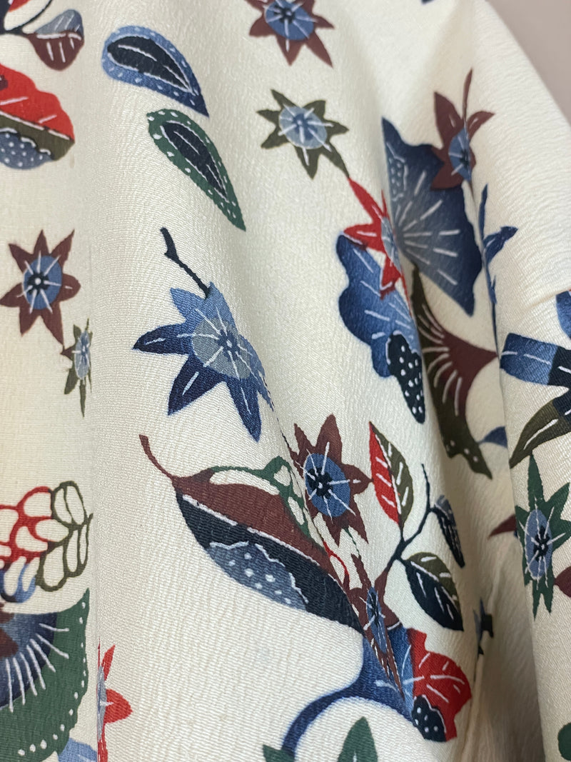 Kimono Off White Crepe with Stencil Dyed Plants