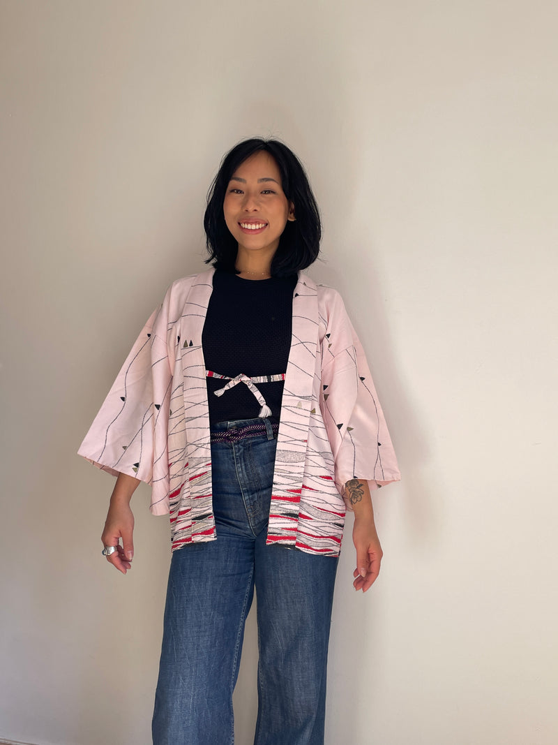 Haori Pastel Pink Crayon in Mixed Silk
