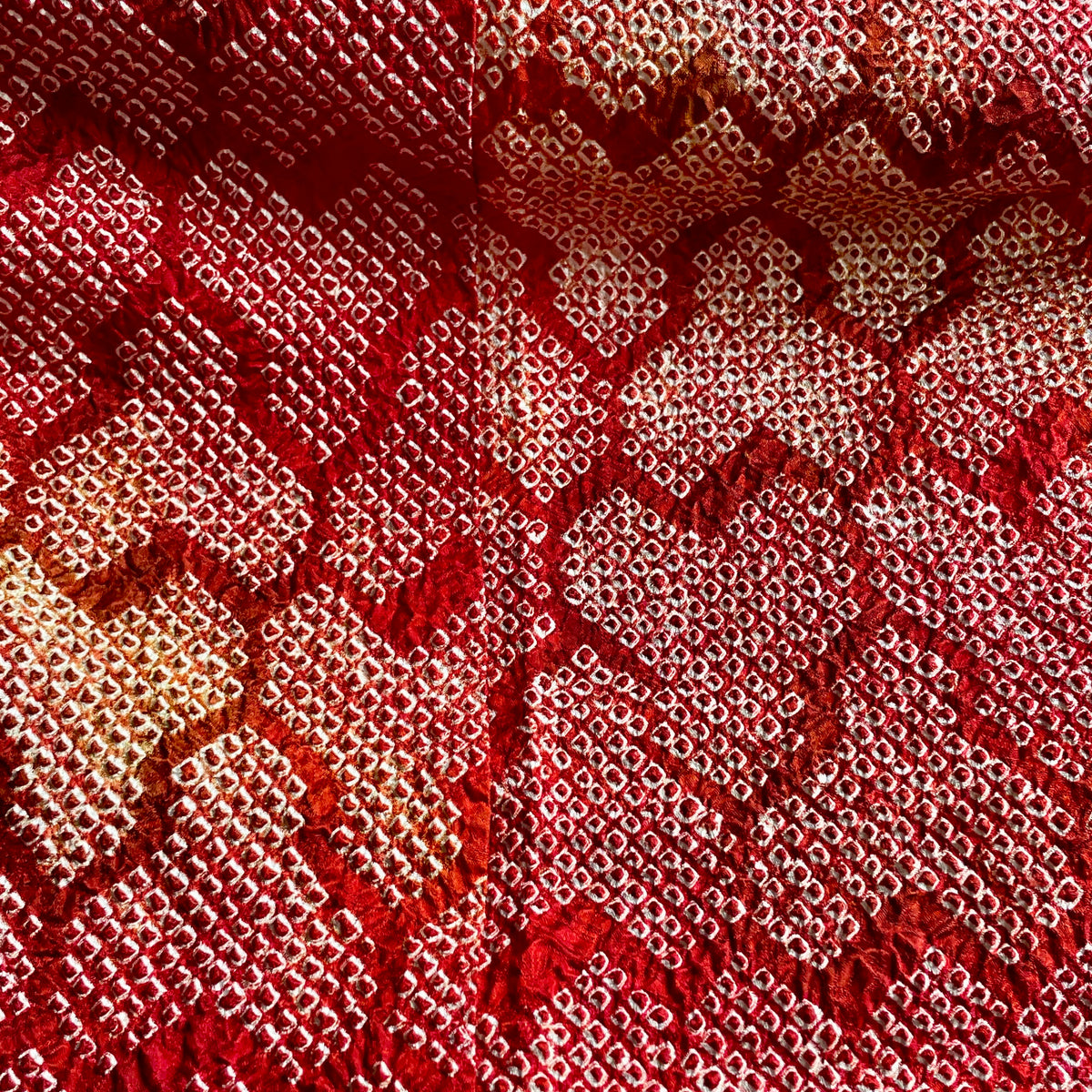 Haori Red Crayon Shibori Technique Geometric in Silk