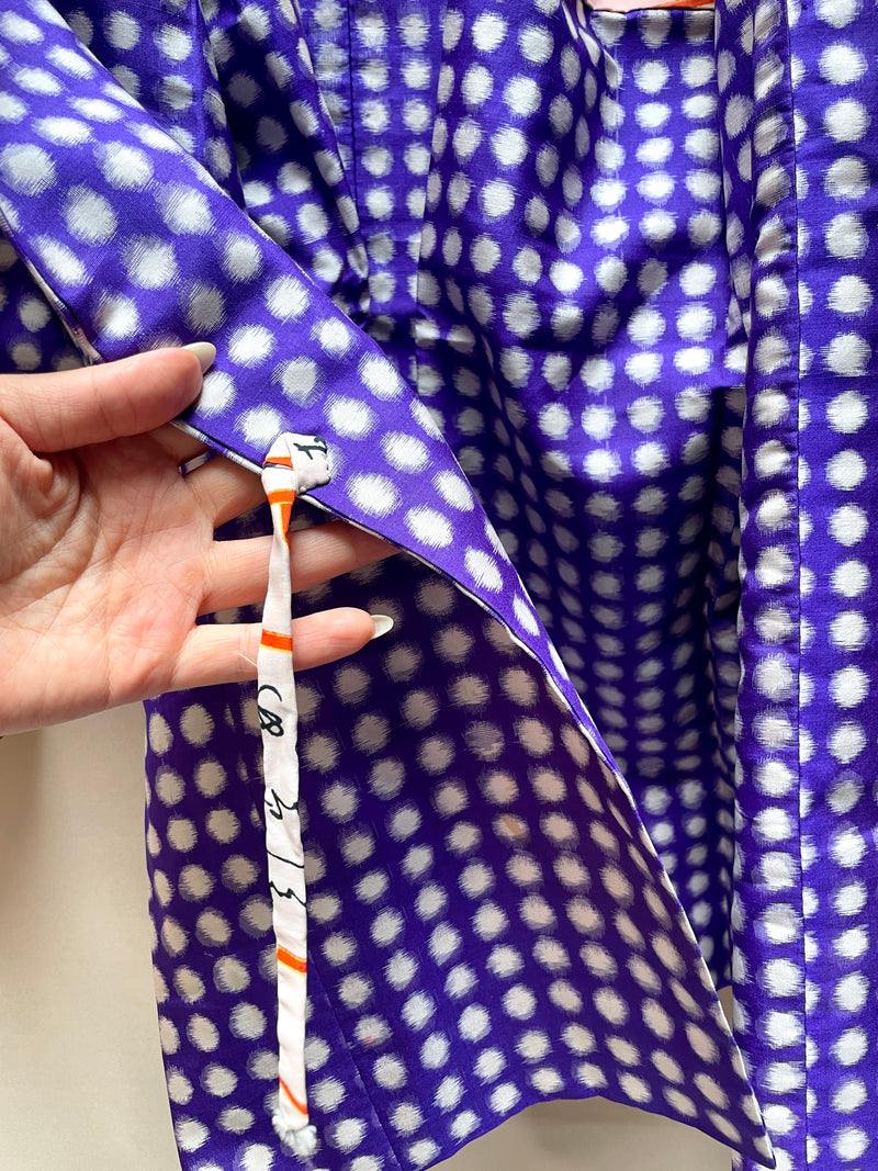 Michiyuki Jacket Antique Polka Dots in Purple in Tsumugi Silk