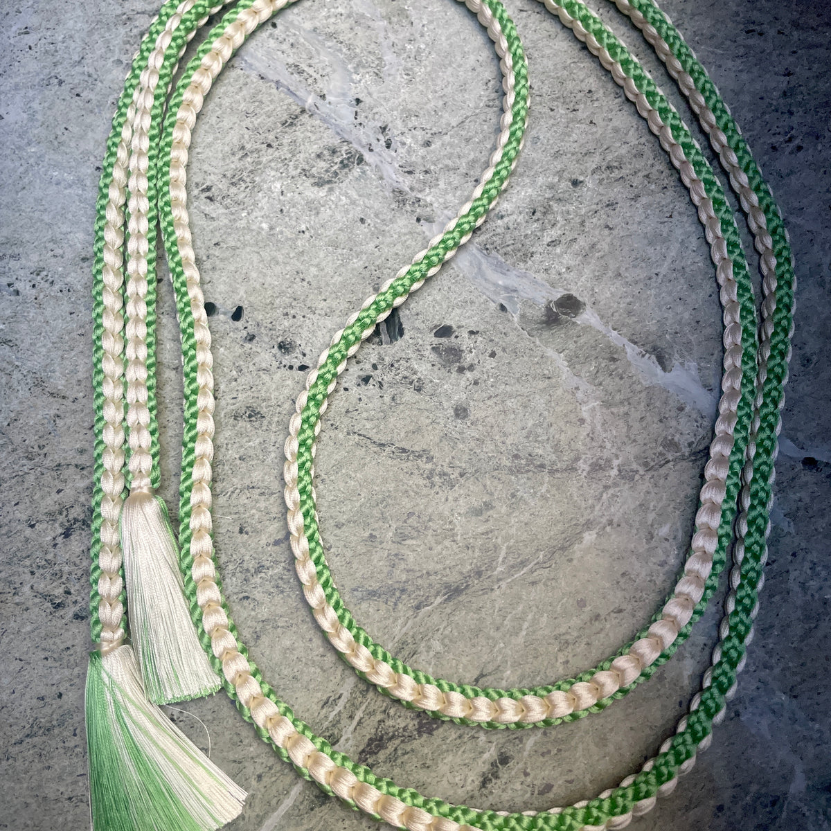 Obijime Belt Round Braid Green and White in Silk