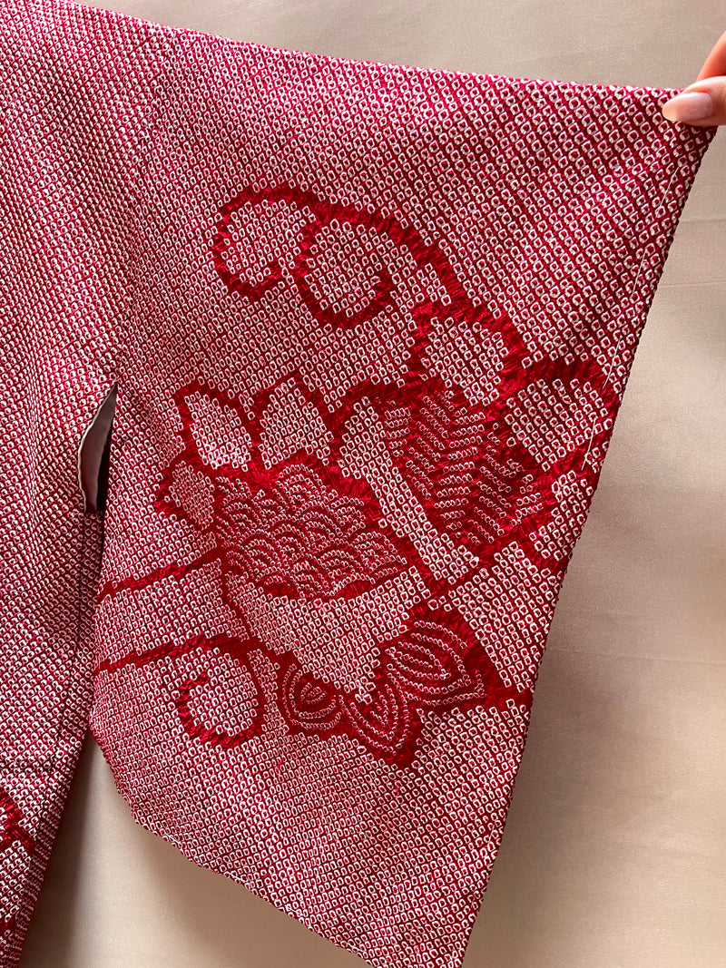 Haori Jacket Shibori Technique Dark Red in Silk