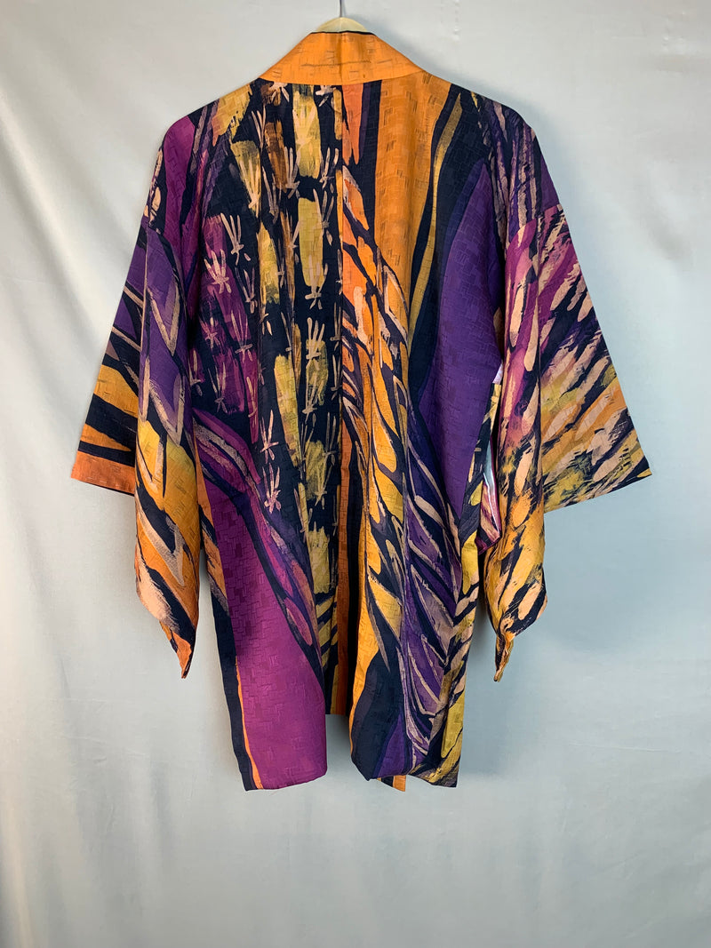 Haori Painted Orange Purple Black in Silk