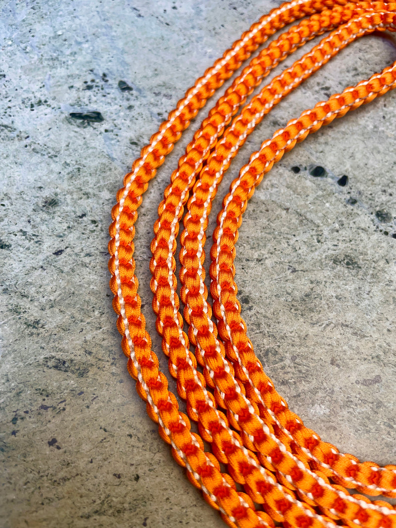 Obijime Belt Braided Round Orange with Siver in Silk