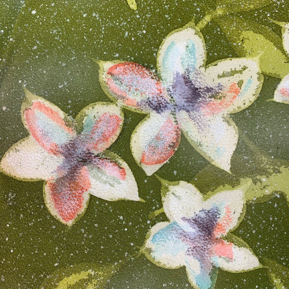 Haori Hand Painted Flowers in Green silk - SKU