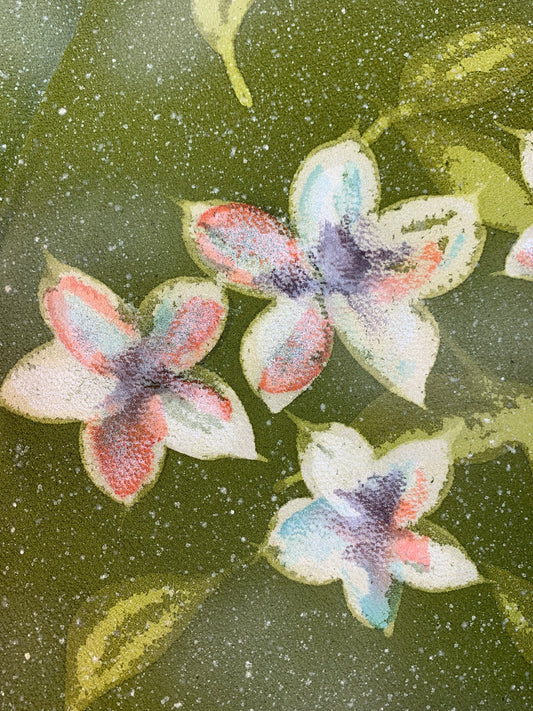 Haori Hand Painted Flowers in Green silk - SKU