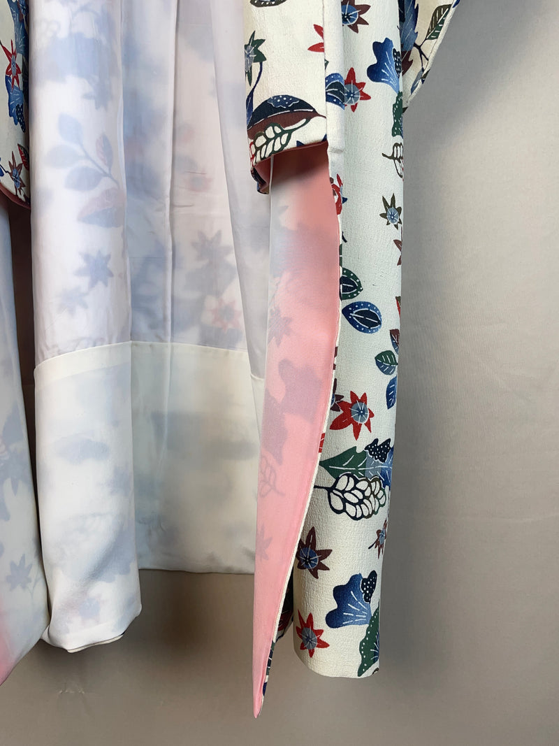 Kimono Off White Crepe with Stencil Dyed Plants