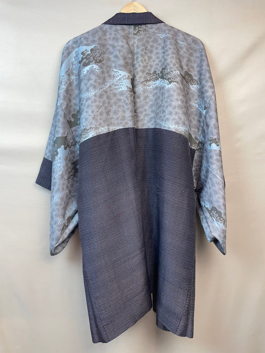 Haori Mens Deep Brown with Waves Interior