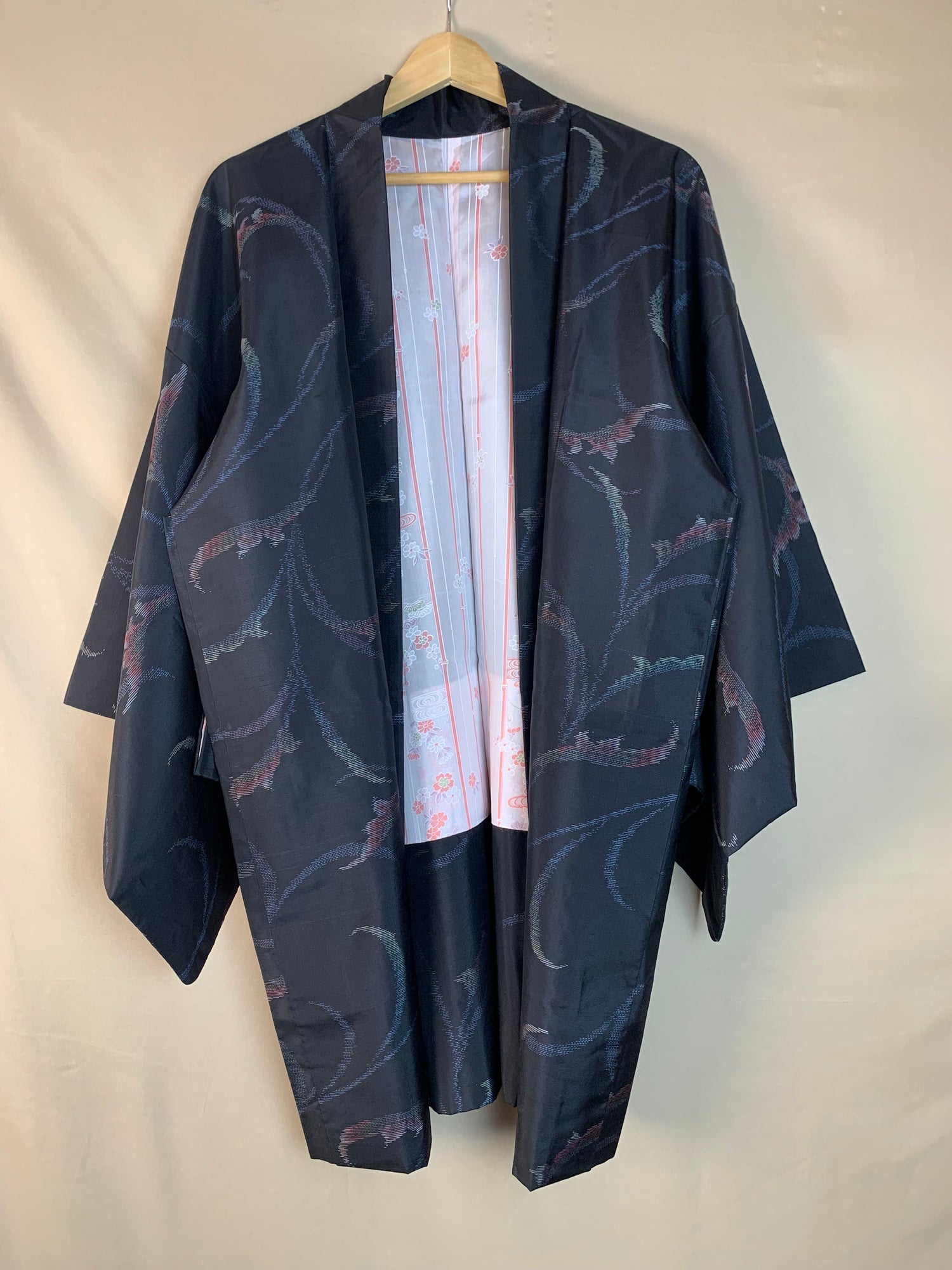 Haori Tsumugi Silk Blue Flower