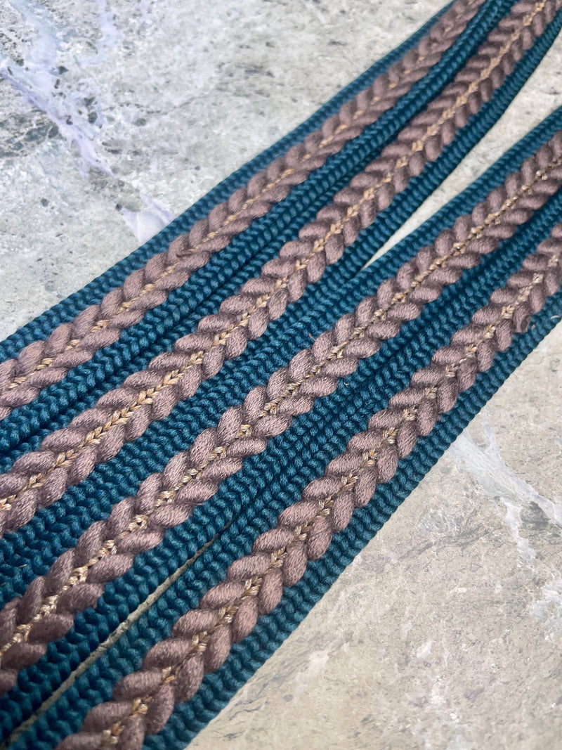 Obijime Flat Dark Teal Green and Grey in Silk
