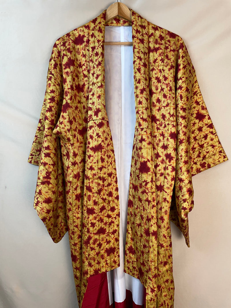 Kimono Golden Sun with Red Shibori Technique in Silk