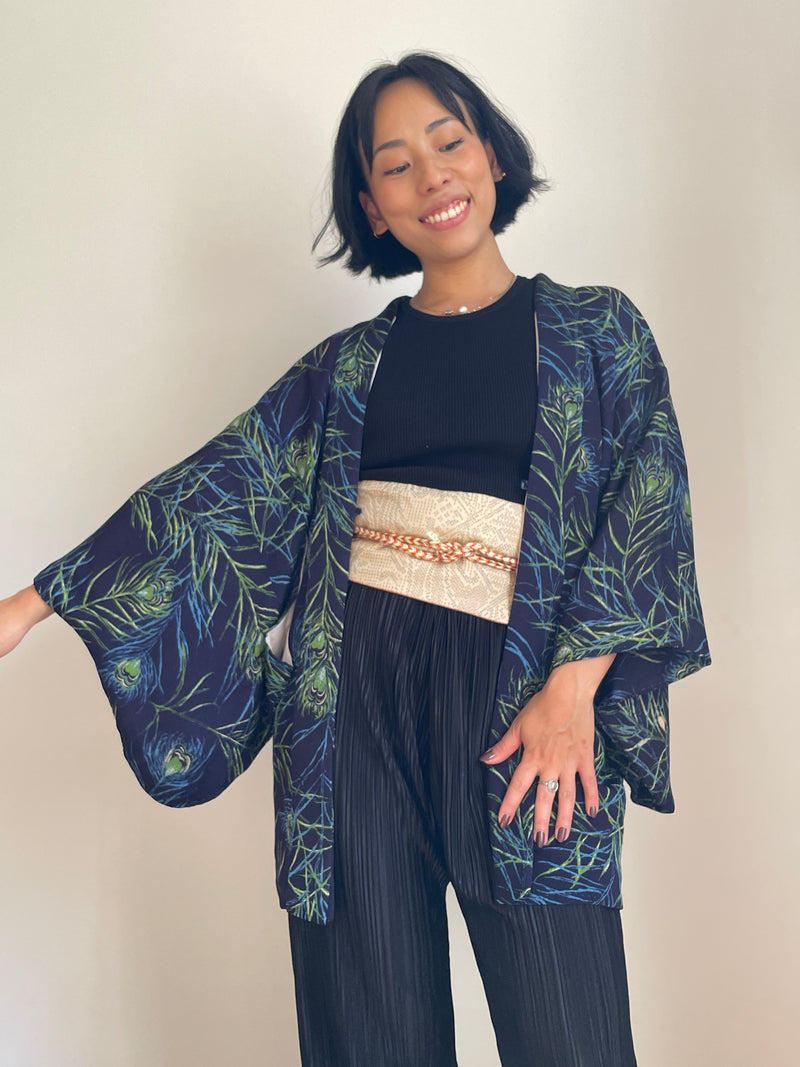 Haori Blue Peacock Feathers