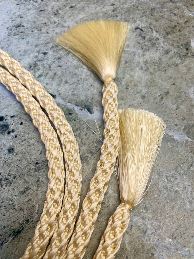 Obijime Belt Round Braided in Pale Yellow Cream in silk