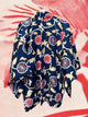 Haori Jacket Dark Blue with Flowers Motif in Crepe Silk