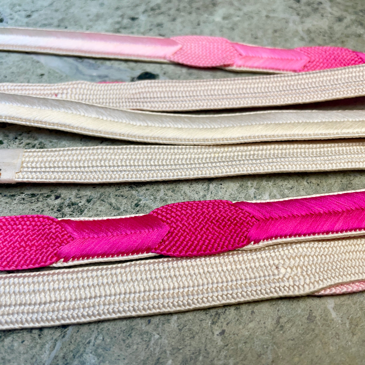 Obijime Belt Flat Hot Pink and White Silk