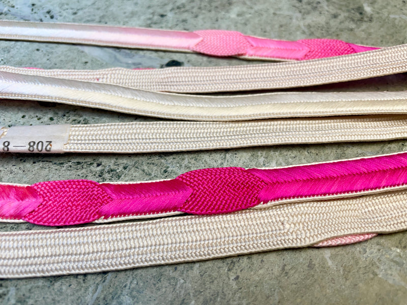 Obijime Belt Flat Hot Pink and White Silk