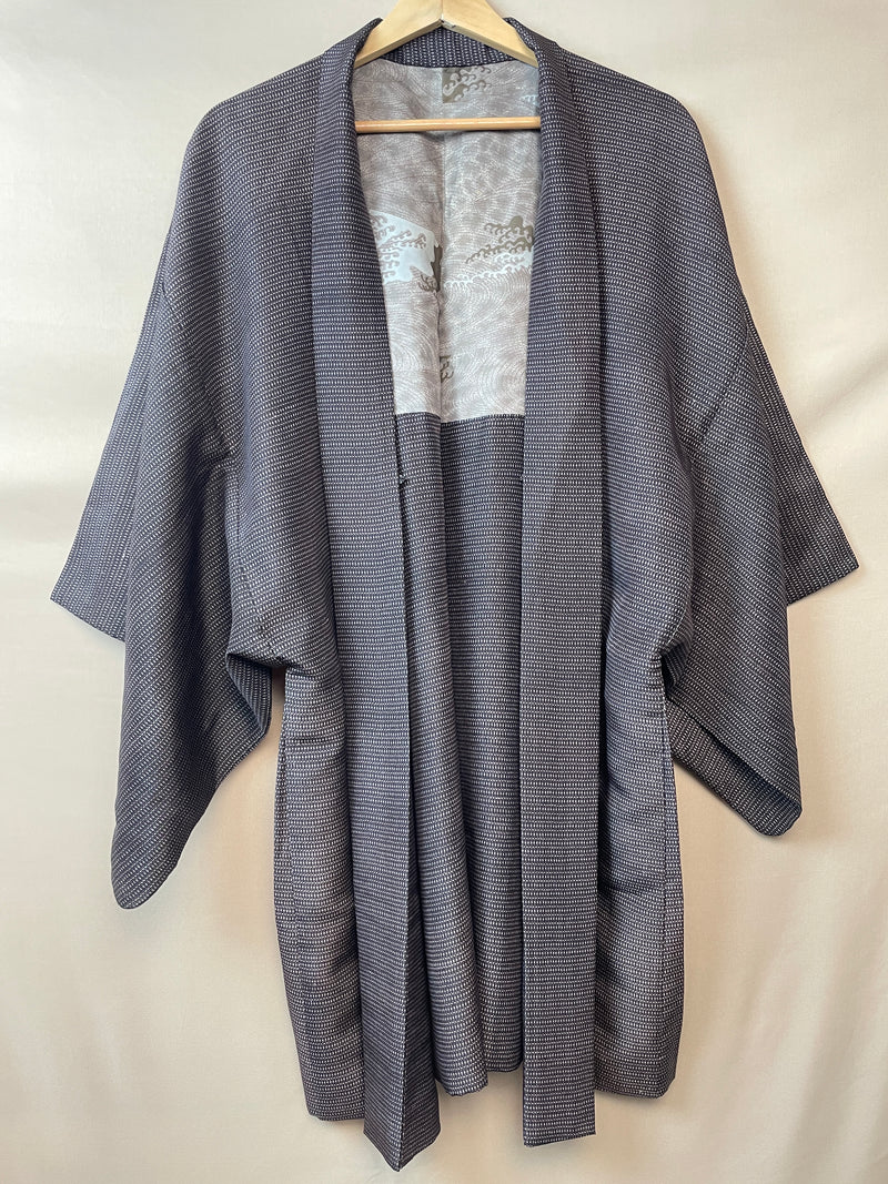 Haori Mens Deep Brown with Waves Interior