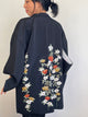 Haori Black with Painted Peonies in Silk