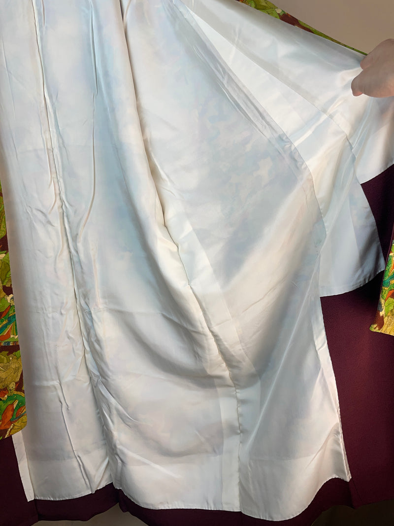 Kimono Dark Brown with Green Pattern of People in Kimono