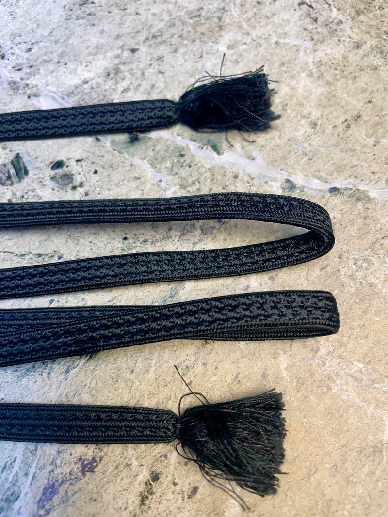 Obijime Belt Flat Black Braid in Silk