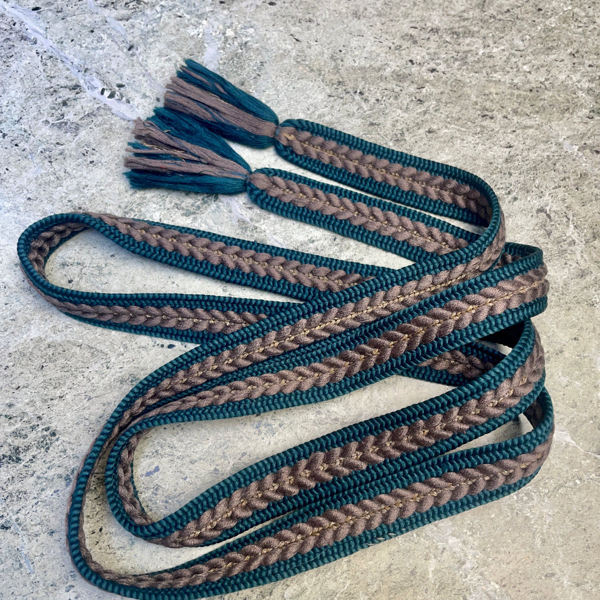 Obijime Flat Dark Teal Green and Grey in Silk