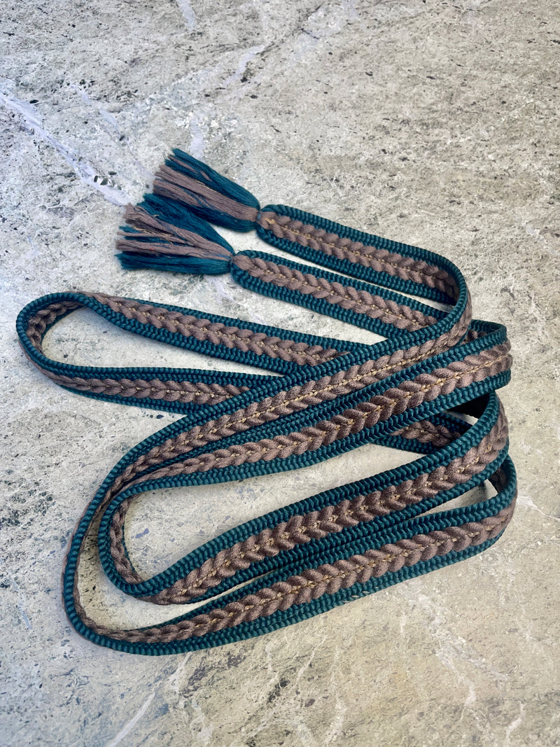 Obijime Flat Dark Teal Green and Grey in Silk