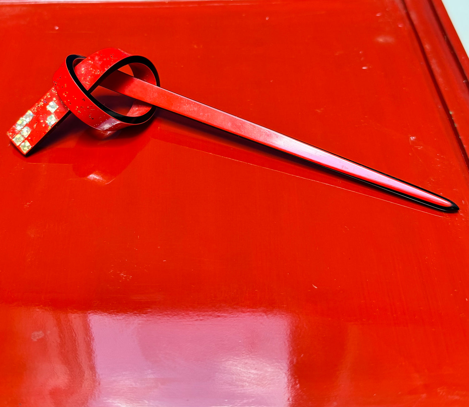 Hair Accessory Kanzashi Knot Red with Shimmer