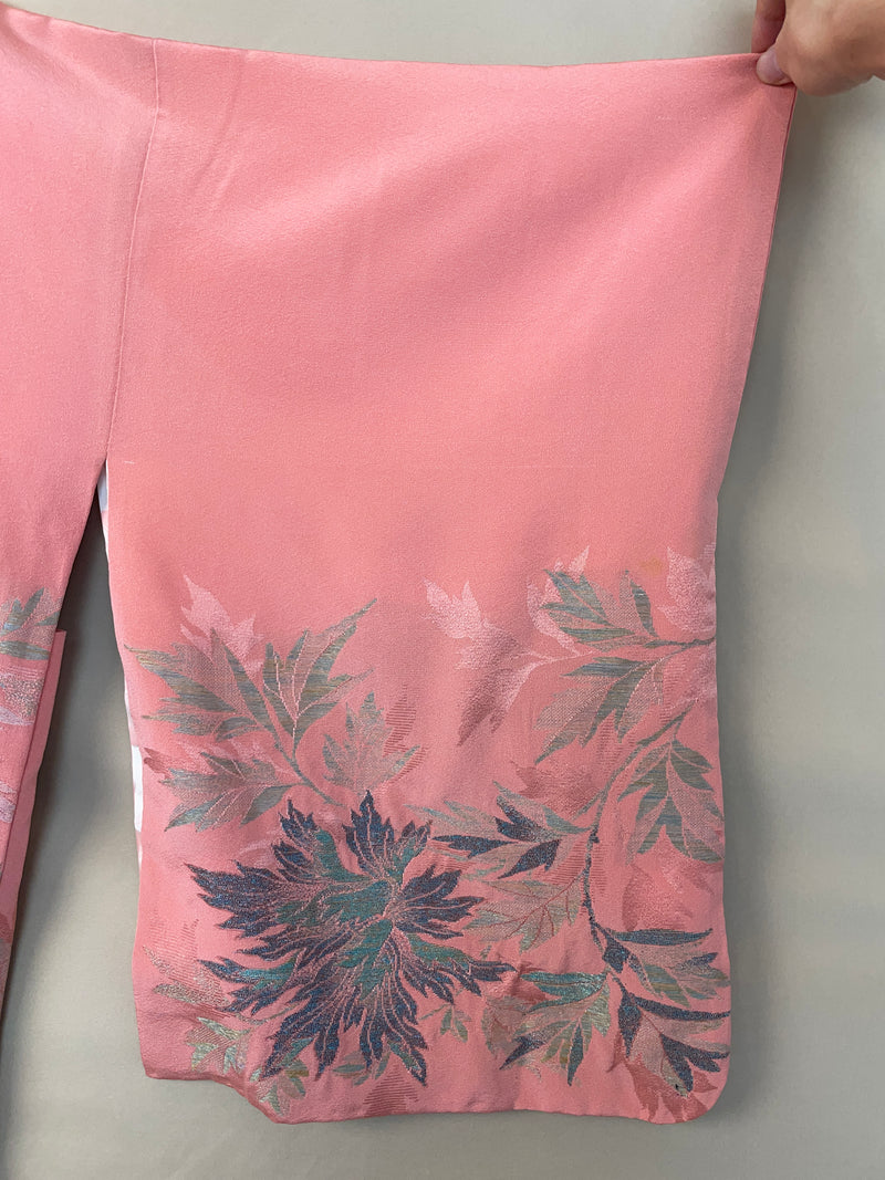 Haori Pink with Metallic Flowers Embroidered in Silk Crepe