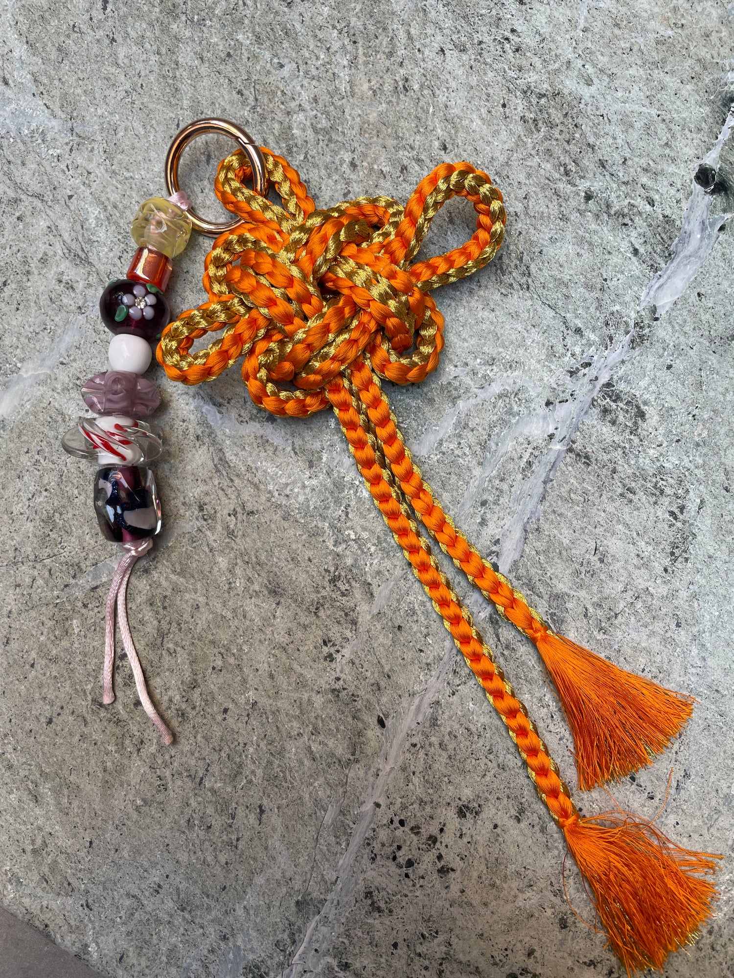 Obijime Bag Charm - Orange And Gold In Silk