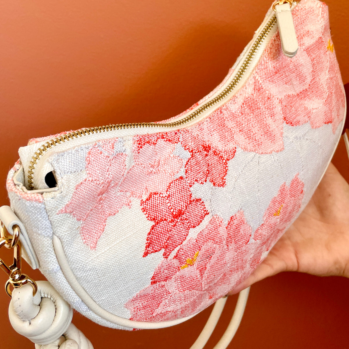 AIKO BAG Pink Spring Peonies from Japanese Obi Sash