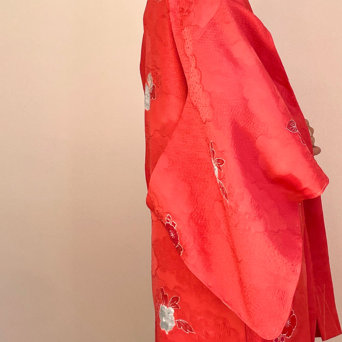 Haori Coral Pink with Hawaian Flowers in Silk