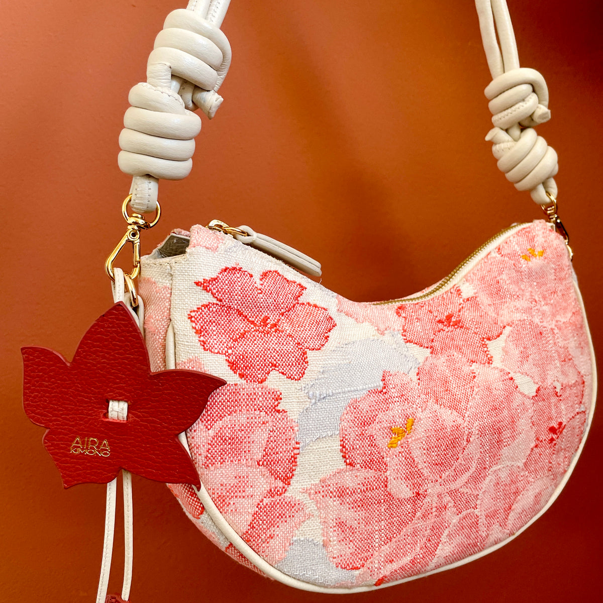 AIKO BAG Pink Spring Peonies from Japanese Obi Sash