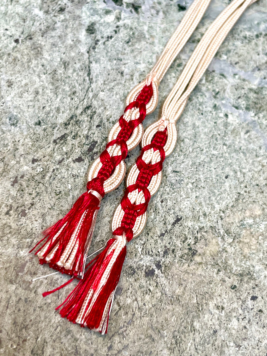 Haorihimo Belts White And Red in Silk (set of 2)