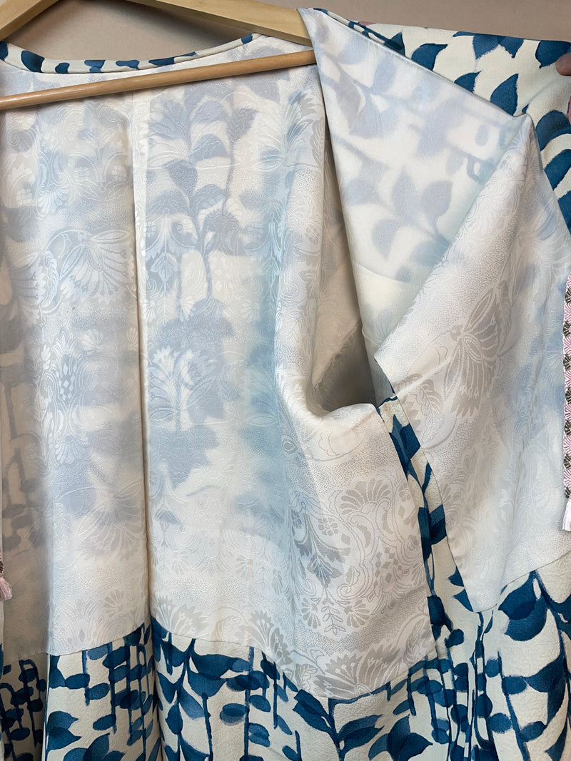 Haori White with Blue Watercolor Leaves