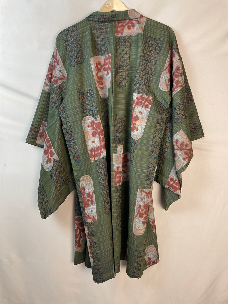 Haori Meisen Moss Green with Daruma Red Interior in Silk