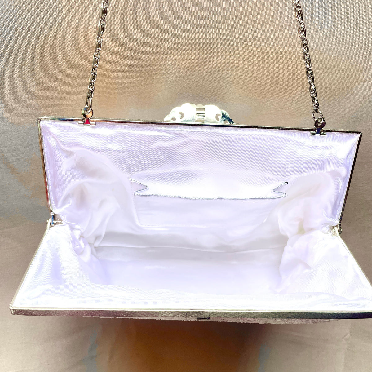 Beaded Handbag Pale Pink with Embroidered Colorful Waves
