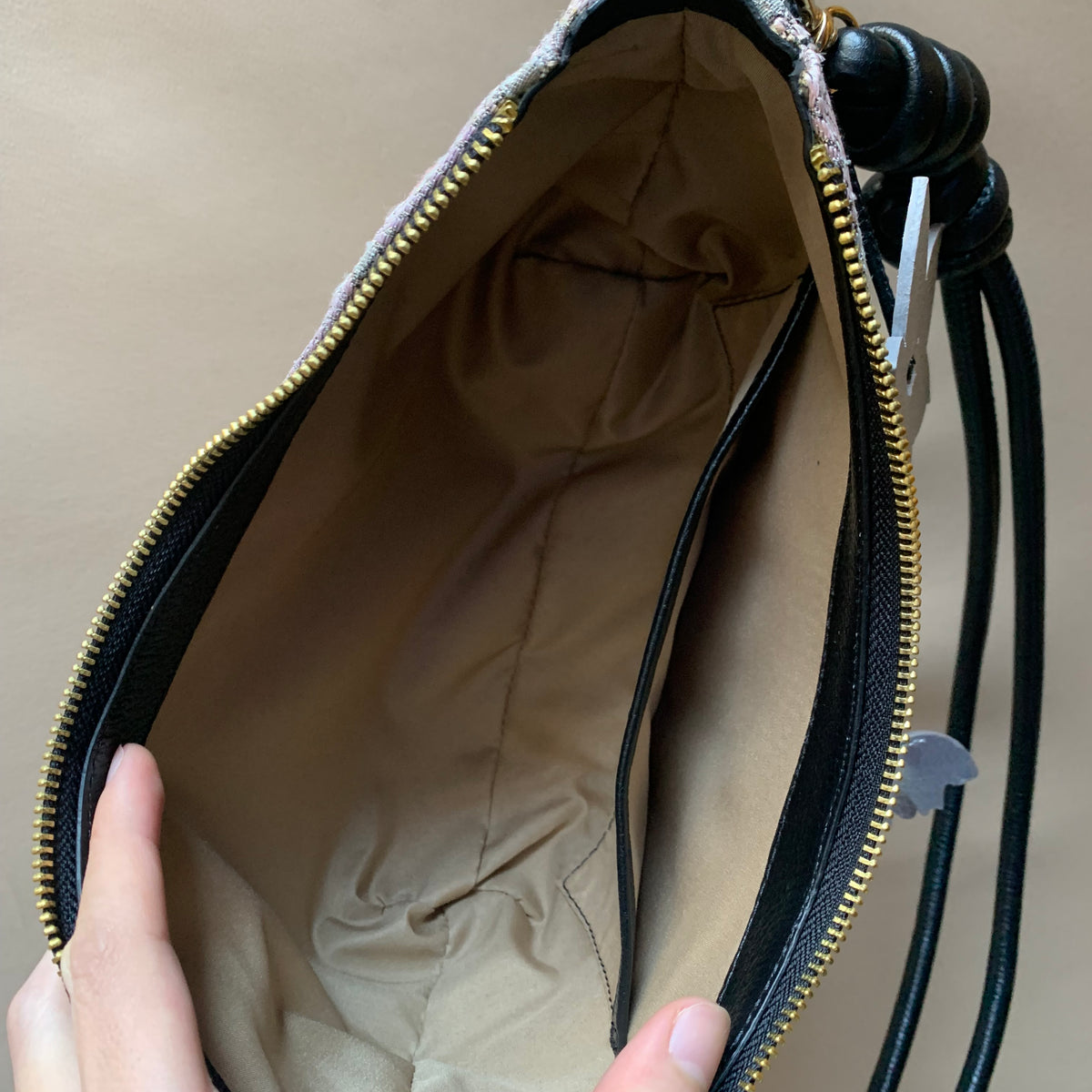 Aiko Bag: Black Metallic Black Peacock from Embroidered Obi Sash with Black Leather Strap