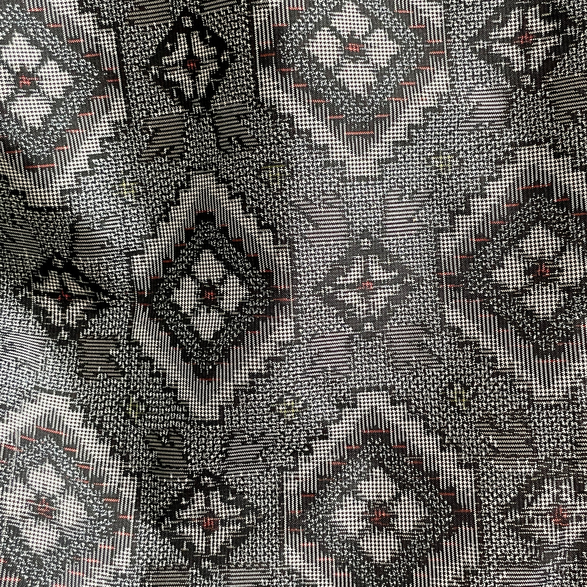 Haori Grey Geometric in Tsumugi Technique in Silk