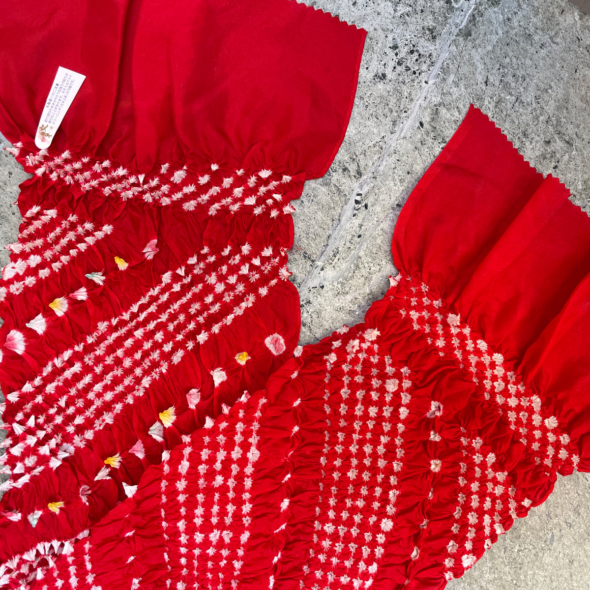 Scarf or Belt in Shibori Technique in Red Silk