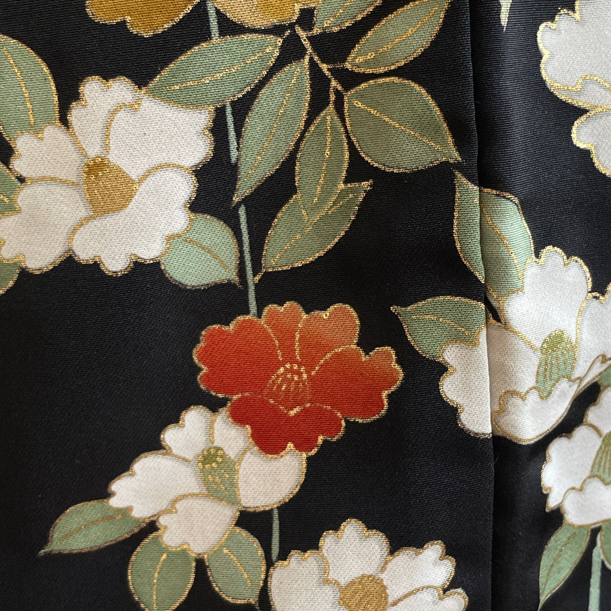 Haori Black with Painted Peonies in Silk