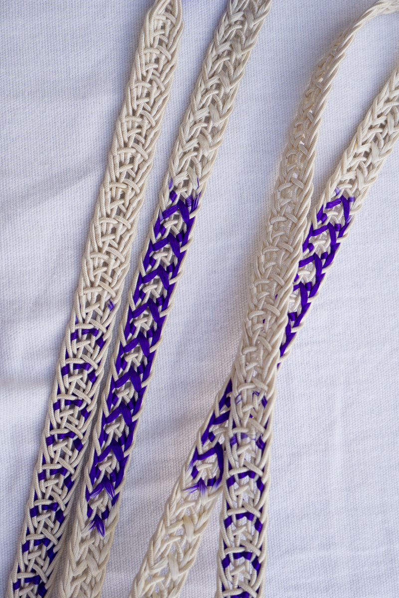 Obijime Flat Braid White with Purple Details