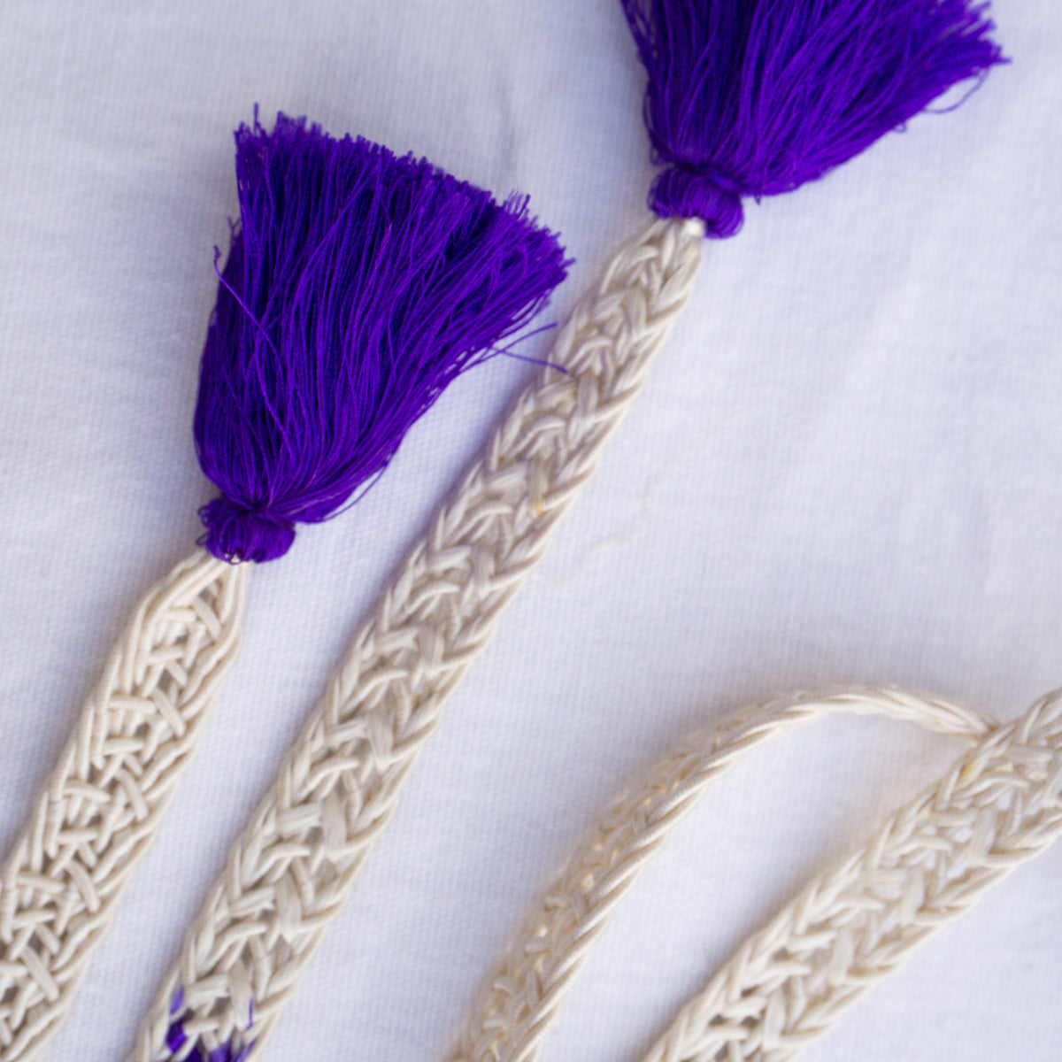 Obijime Flat Braid White with Purple Details