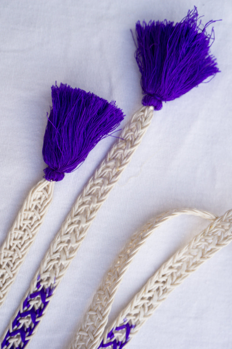 Obijime Flat Braid White with Purple Details