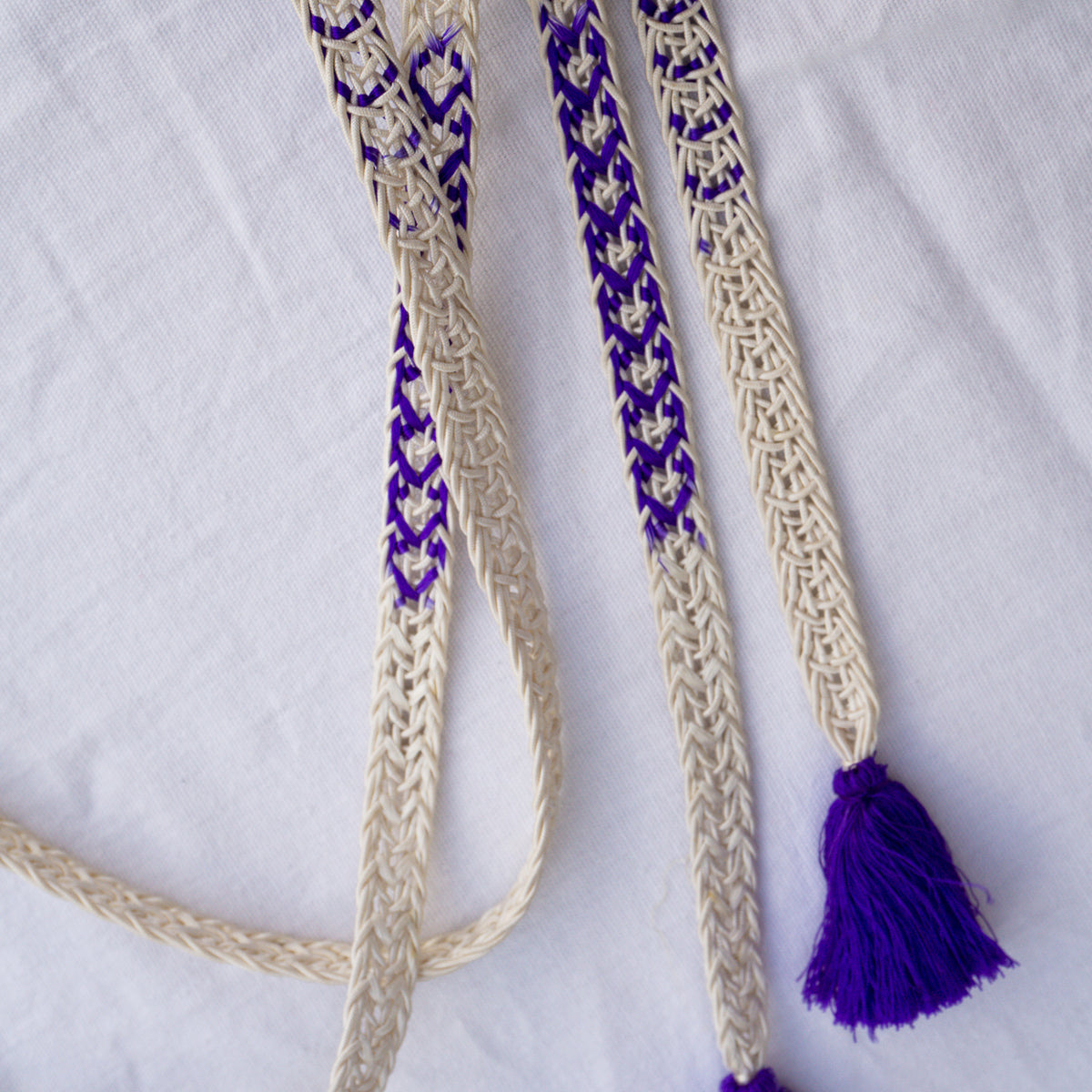 Obijime Flat Braid White with Purple Details