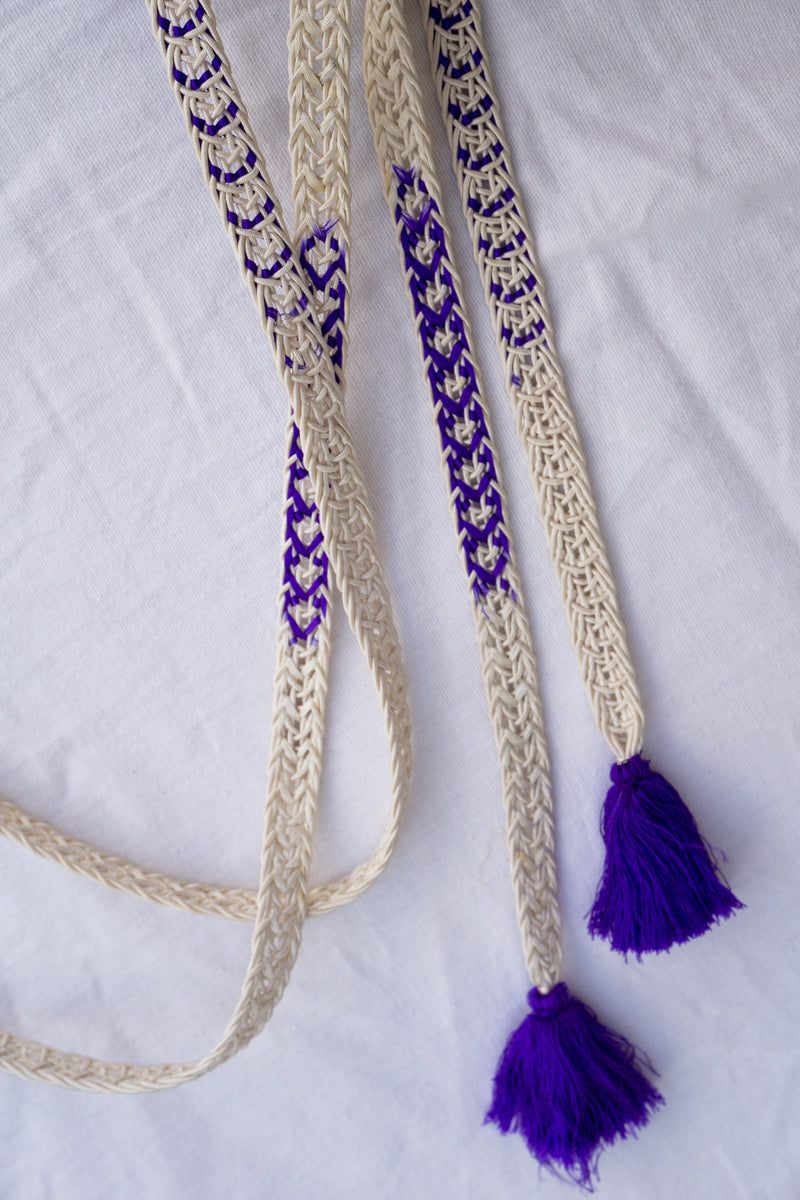 Obijime Flat Braid White with Purple Details
